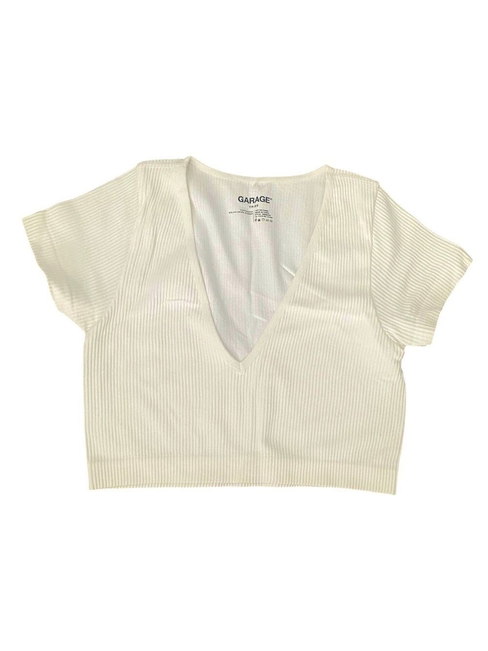 Garage White Deep V Neck Crop Top XS